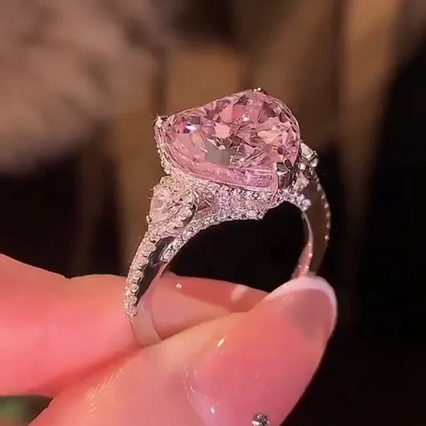 Bague de fiançailles 3 pierres rose fantaisie en argent 925