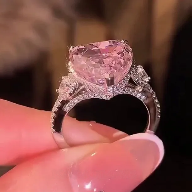 Bague de fiançailles 3 pierres rose fantaisie en argent 925