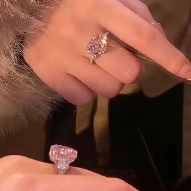 Bague de fiançailles 3 pierres rose fantaisie en argent 925