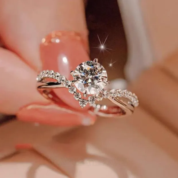 Bague de fiançailles art déco en argent 925 et diamant rond