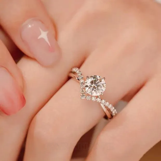 Bague de fiançailles art déco en argent 925 et diamant rond