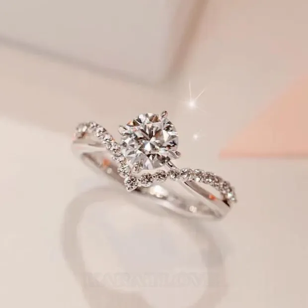 Bague de fiançailles art déco en argent 925 et diamant rond