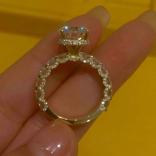 Bague de fiançailles en argent 925 avec halo caché en or jaune blanc et diamant rond