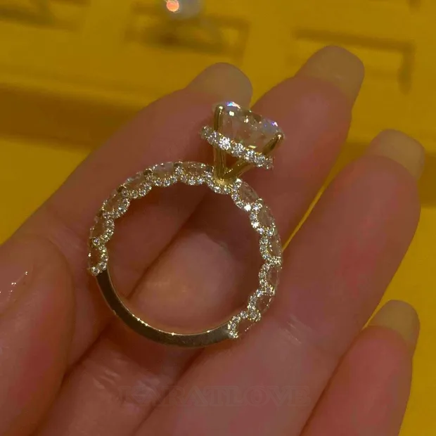 Bague de fiançailles en argent 925 avec halo caché en or jaune blanc et diamant rond