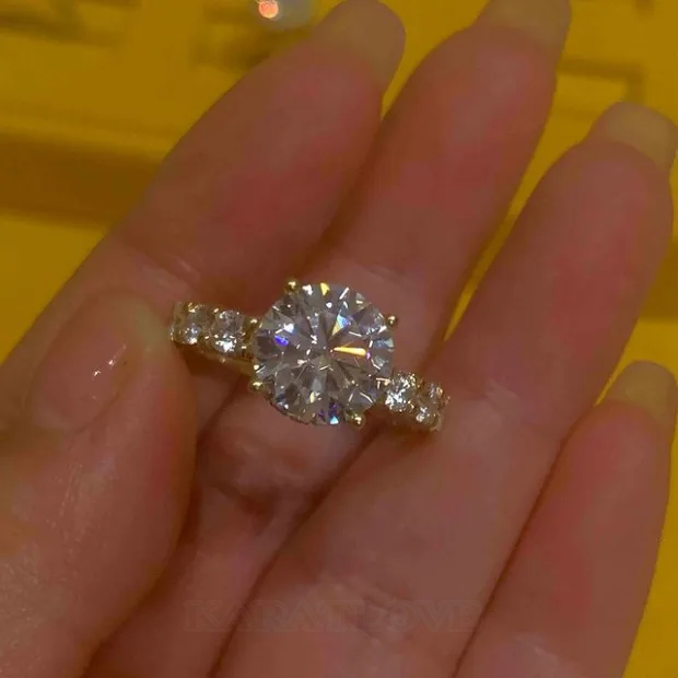 Bague de fiançailles en argent 925 avec halo caché en or jaune blanc et diamant rond