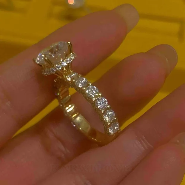 Bague de fiançailles en argent 925 avec halo caché en or jaune blanc et diamant rond