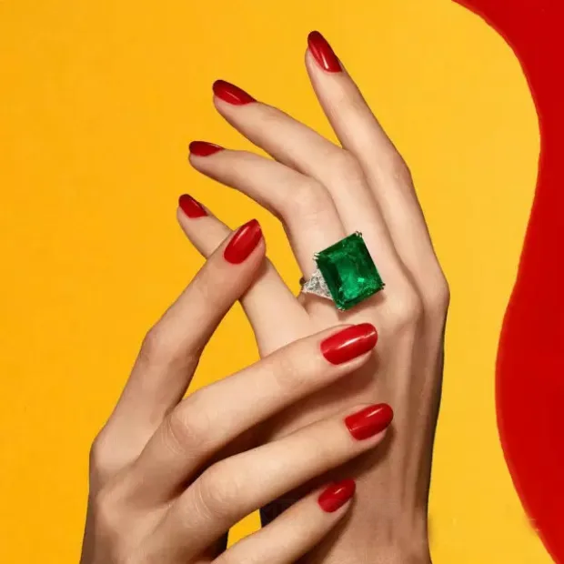 Bague de fiançailles en or jaune 3 pierres vert émeraude en argent 925