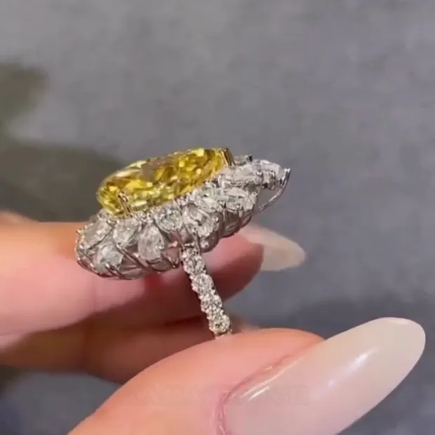 Bague de fiançailles en argent 925 avec citrine jaune en forme de poire