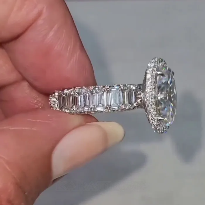 Bague de fiançailles en argent sterling 925 avec halo en diamant de taille ovale