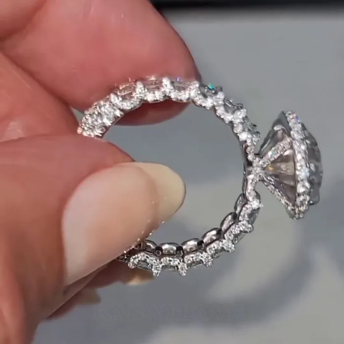 Bague de fiançailles en argent sterling 925 avec halo en diamant de taille ovale