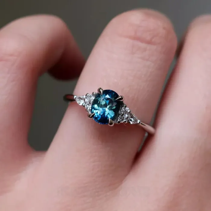 Bague de fiançailles classique en argent 925 saphir bleu à taille ovale