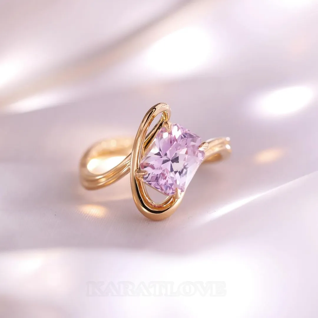 Bague de fiançailles art déco en argent sterling et or jaune 925 avec solitaire rose radiant