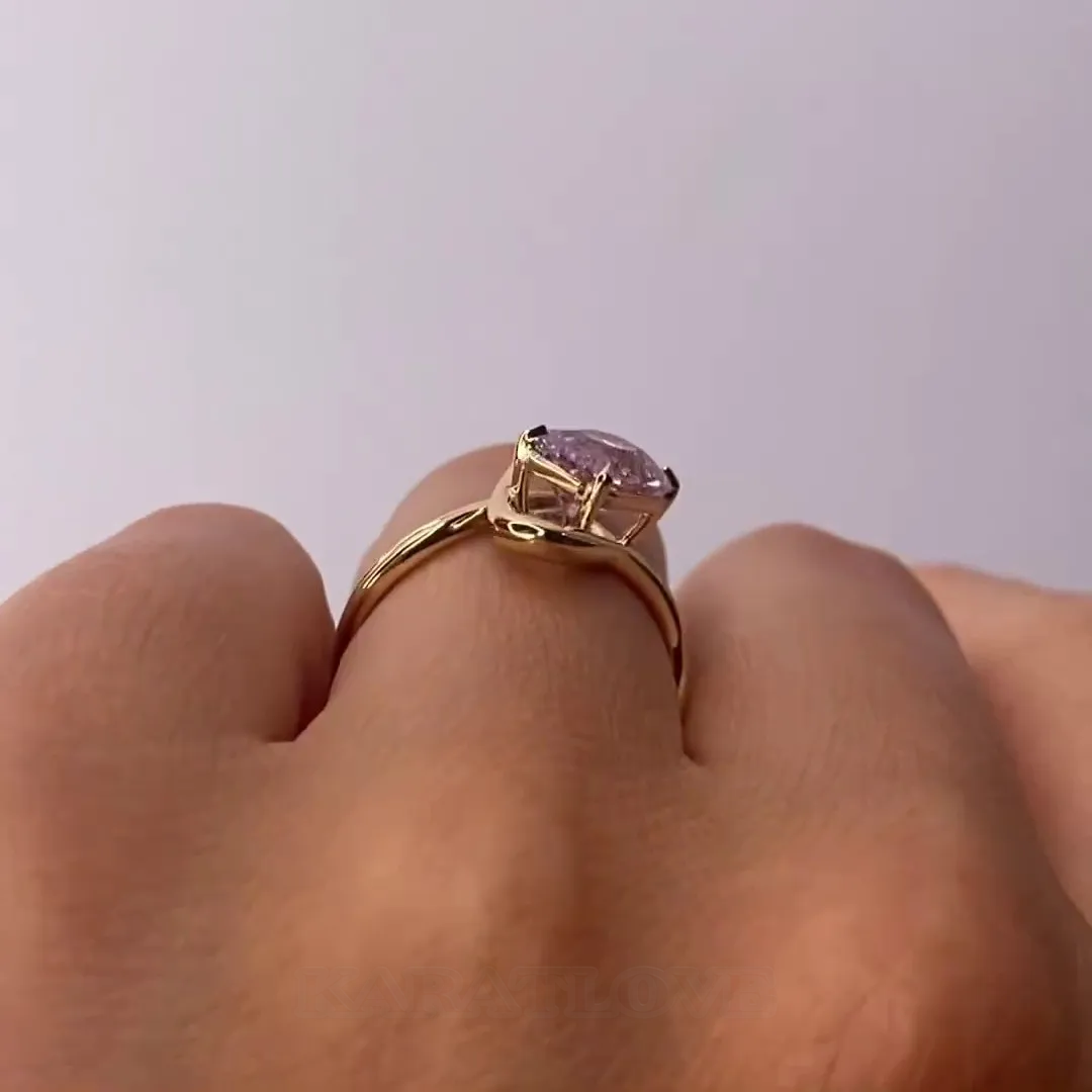 Bague de fiançailles art déco en argent sterling et or jaune 925 avec solitaire rose radiant