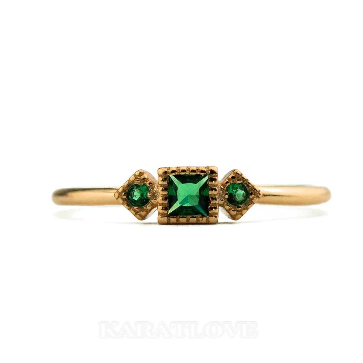 Bague de fiançailles minimaliste empilable à 3 pierres en argent sterling et or jaune 925, taille princesse, vert émeraude