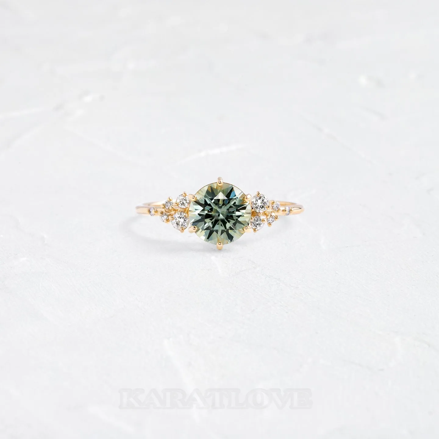 Bague de fiançailles classique en argent sterling et or jaune 925 avec péridot de taille ronde et de couleur verte