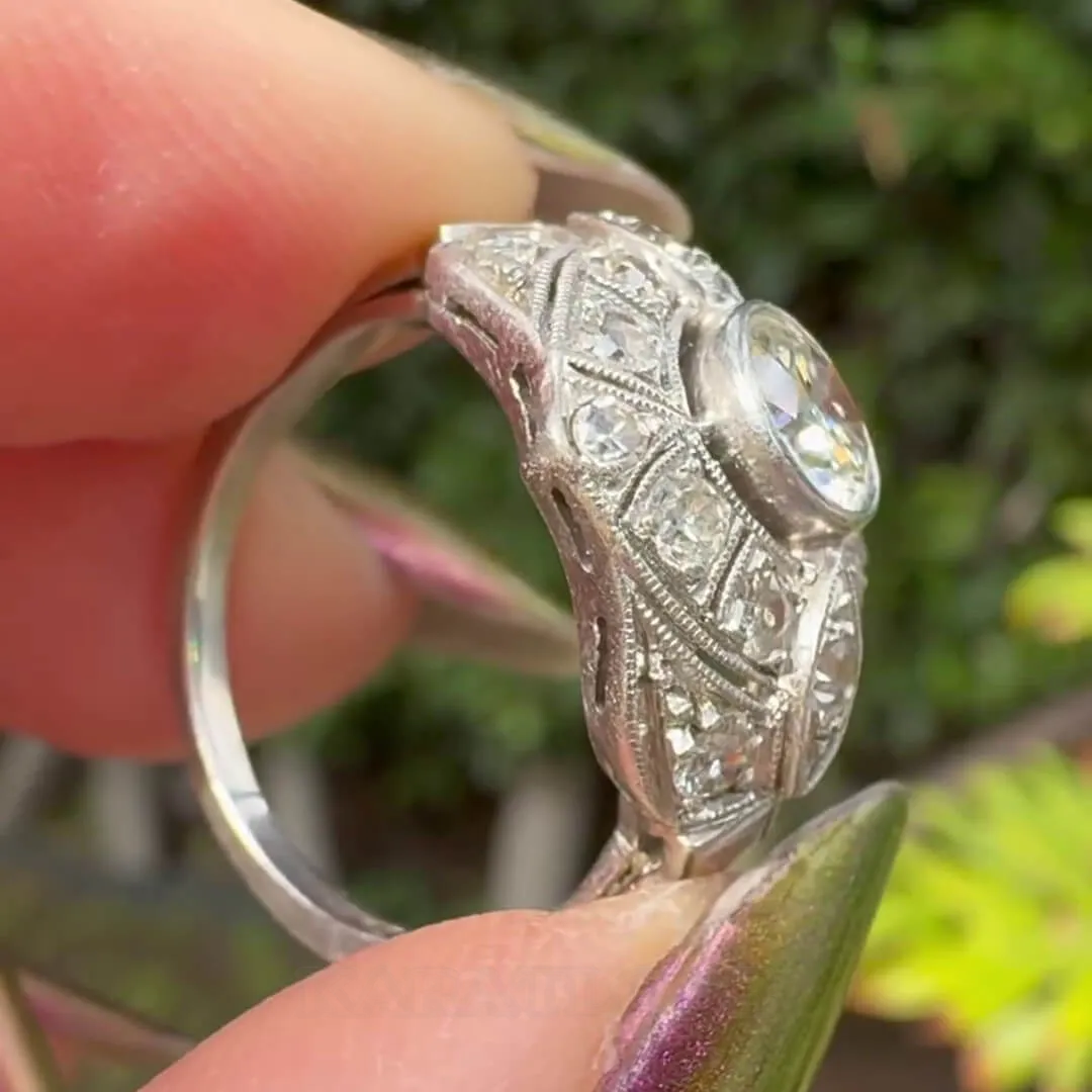 Bague de fiançailles art déco en argent sterling 925 avec halo et diamant blanc de taille ronde
