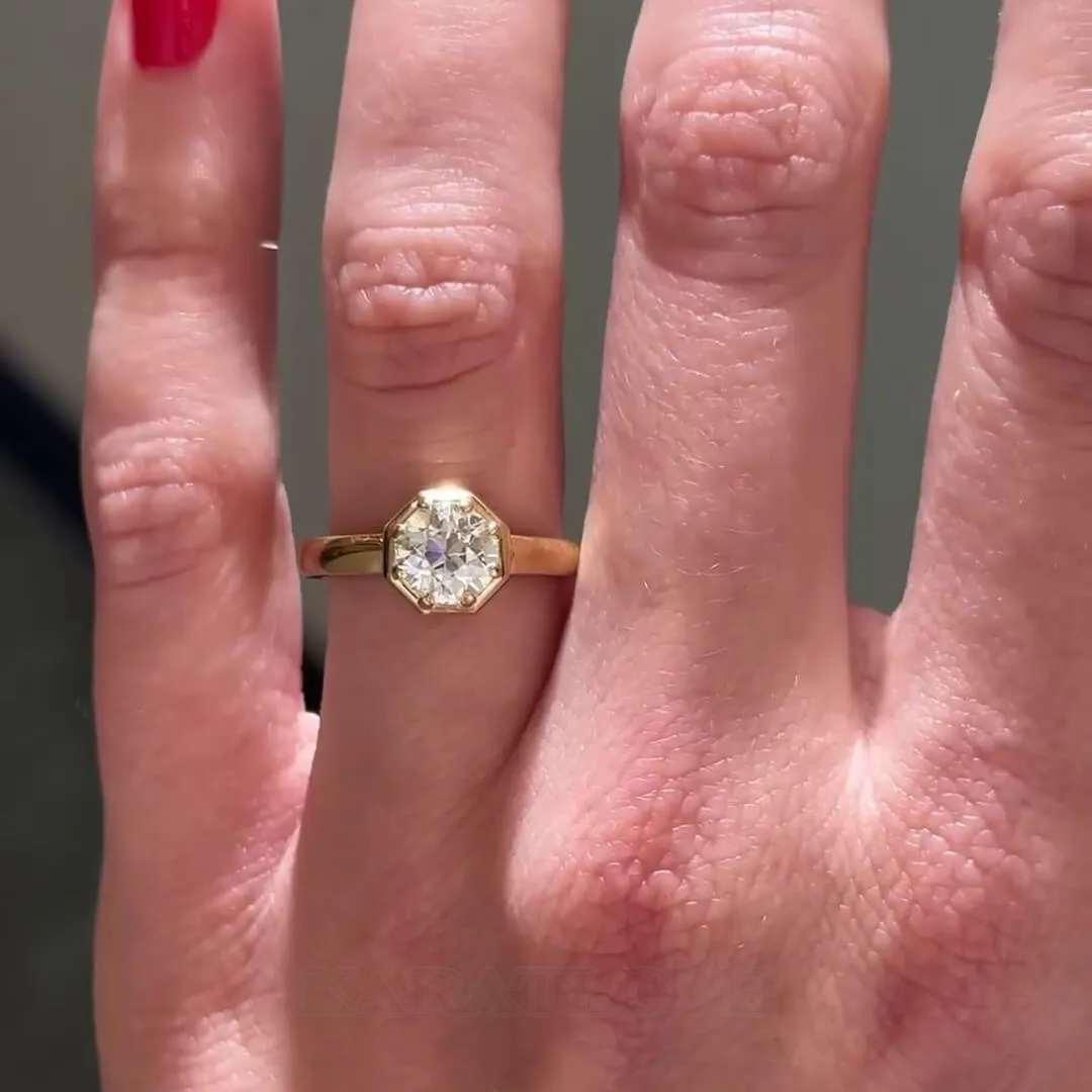 Bague de fiançailles solitaire en argent sterling 925 et or jaune avec diamant blanc de taille ronde