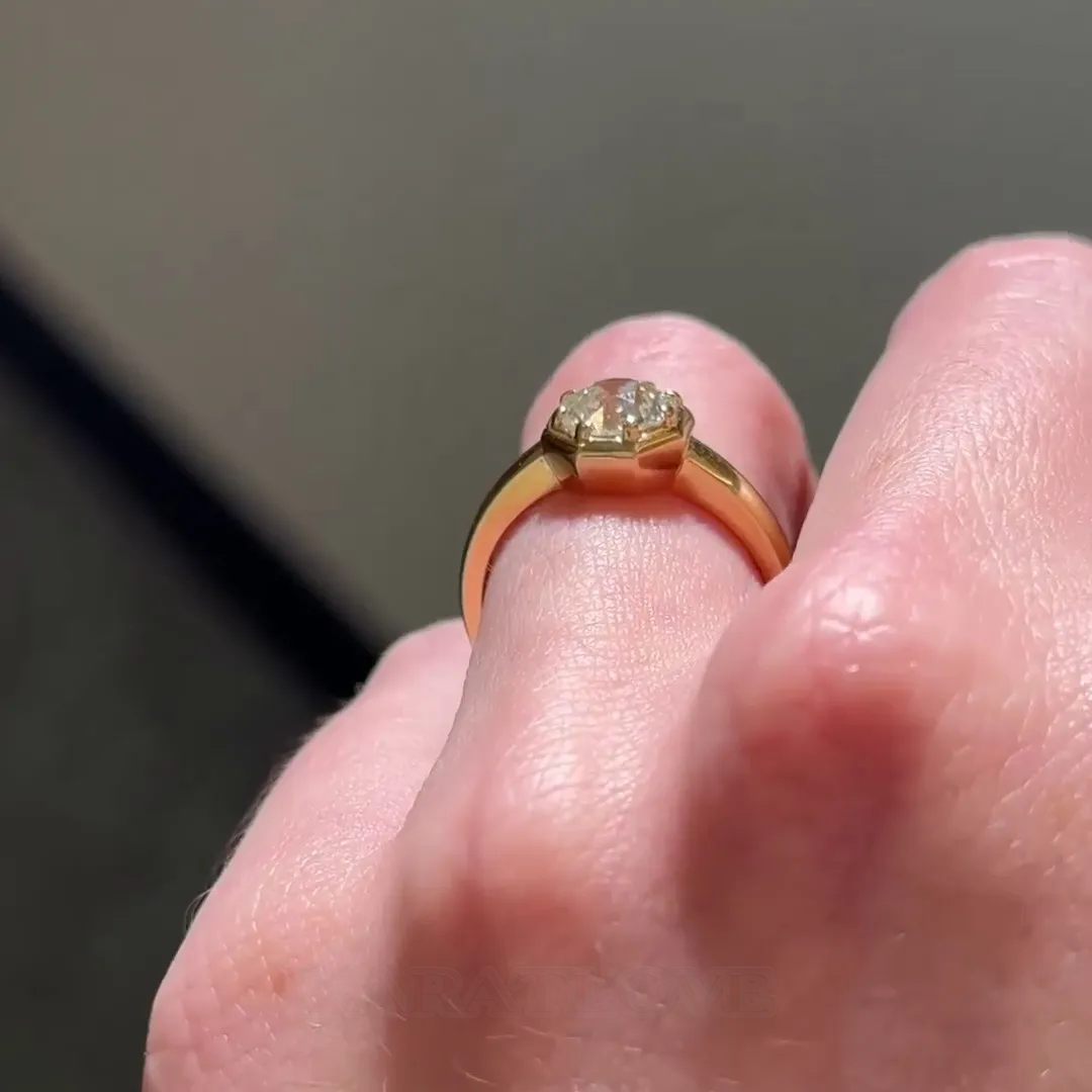 Bague de fiançailles solitaire en argent sterling 925 et or jaune avec diamant blanc de taille ronde