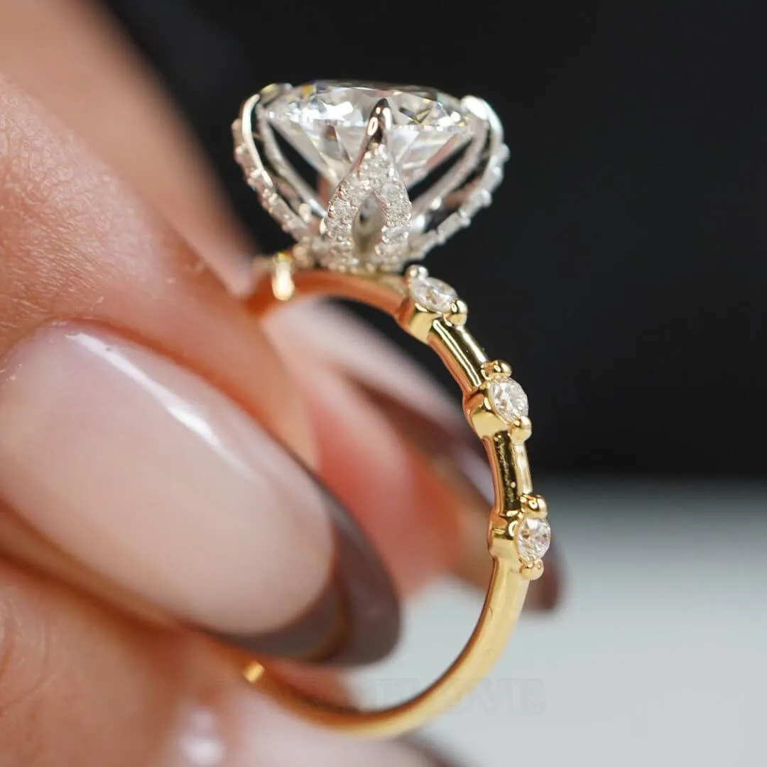 Bague de fiançailles classique en argent sterling et or avec diamant rond