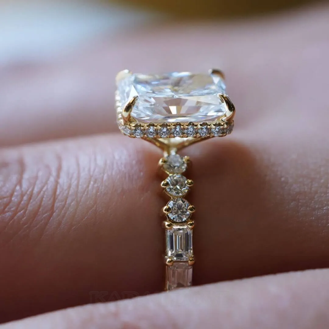 Bague de fiançailles en or sterling et argent blanc avec diamant radiant