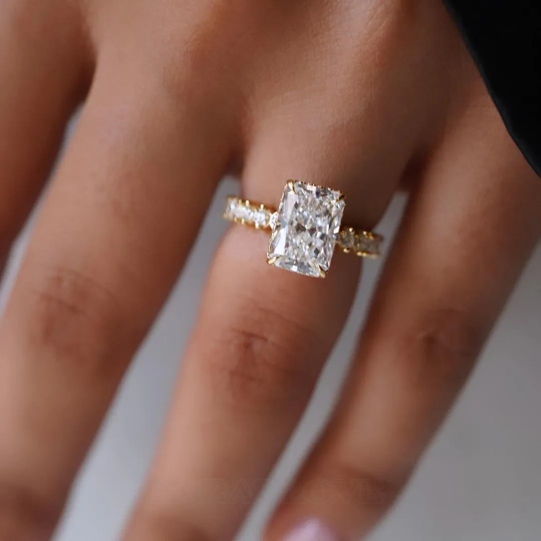 Bague de fiançailles en or sterling et argent blanc avec diamant radiant