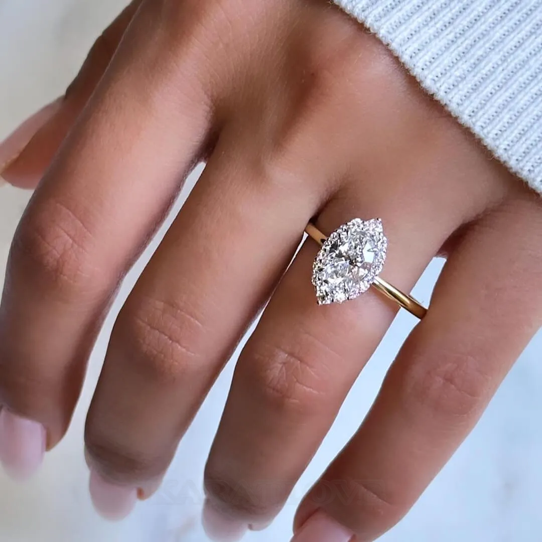 Bague de fiançailles en argent sterling or ornée d'un diamant ovale
