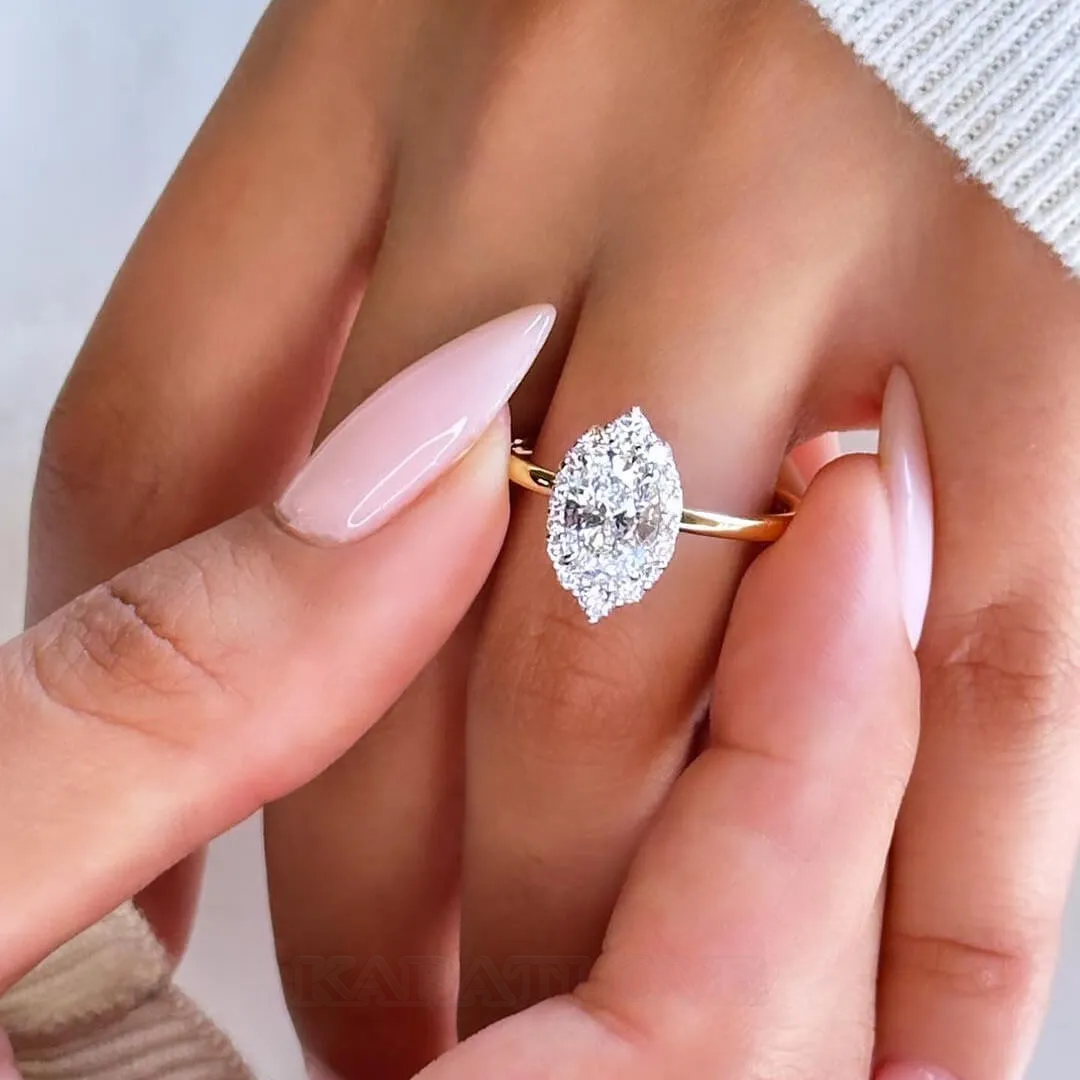Bague de fiançailles en argent sterling or ornée d'un diamant ovale