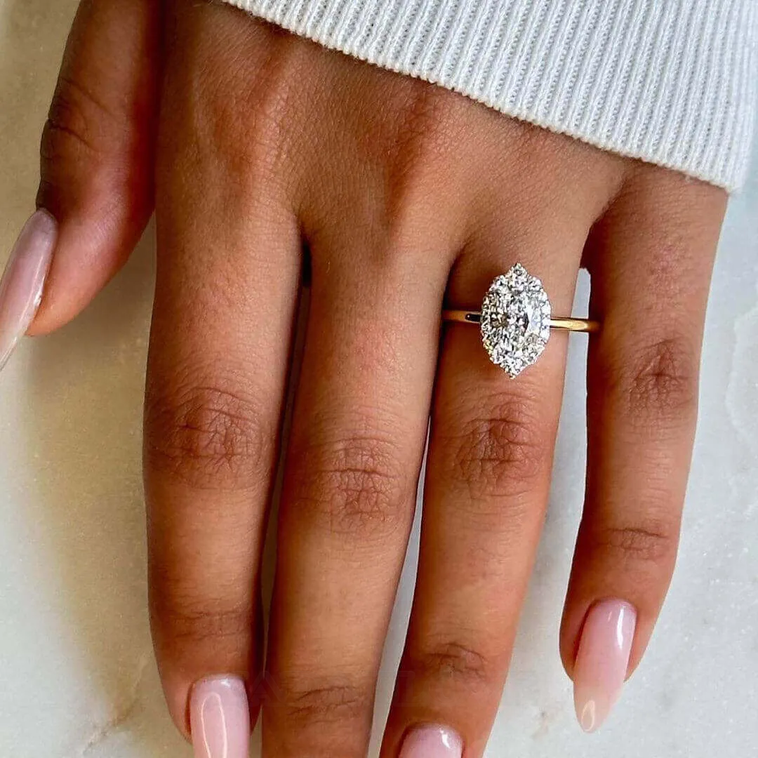 Bague de fiançailles en argent sterling or ornée d'un diamant ovale