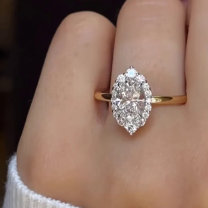 Bague de fiançailles en argent sterling or ornée d'un diamant ovale