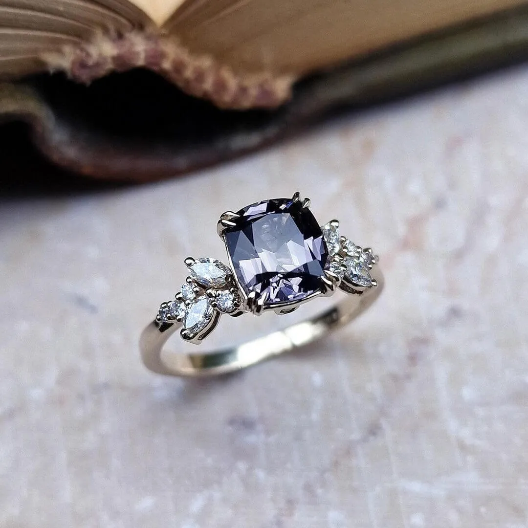 Bague de fiançailles art déco en argent sterling avec améthyste taille coussin