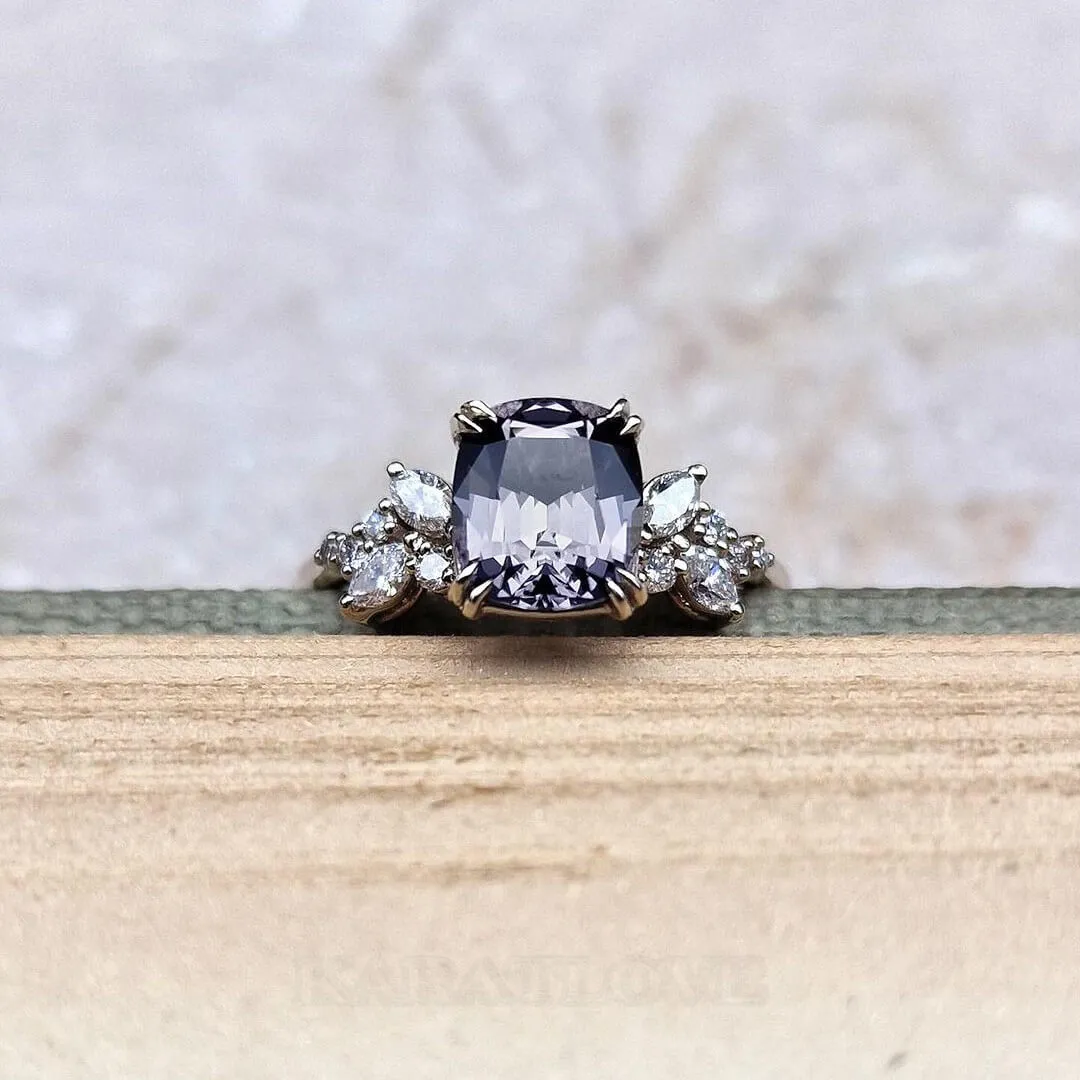 Bague de fiançailles art déco en argent sterling avec améthyste taille coussin