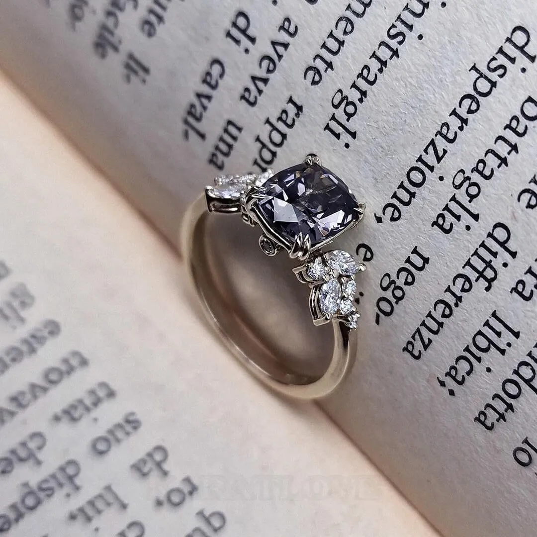 Bague de fiançailles art déco en argent sterling avec améthyste taille coussin