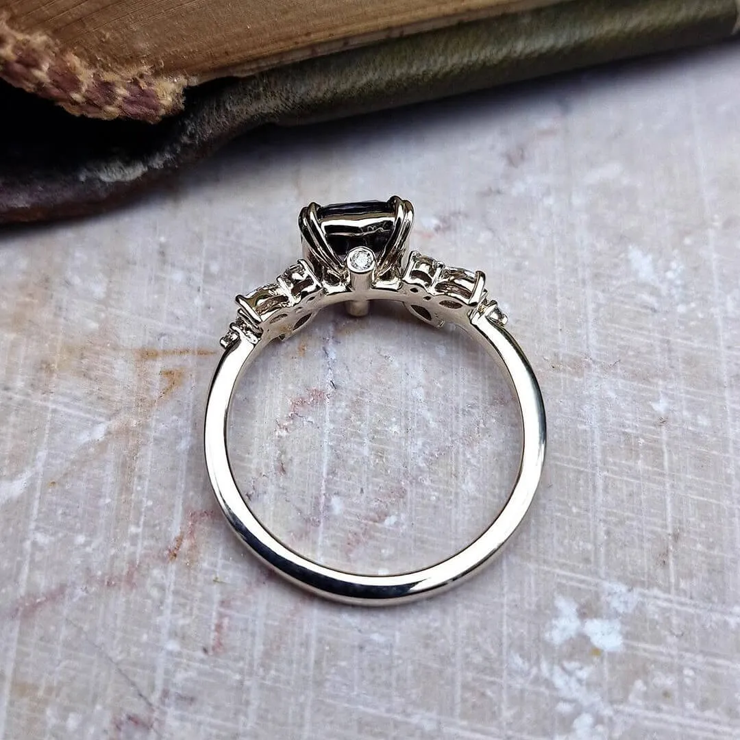 Bague de fiançailles art déco en argent sterling avec améthyste taille coussin