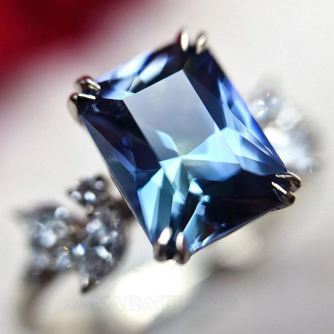 Bague de fiançailles art déco en argent sterling avec aigue-marine à taille radieuse