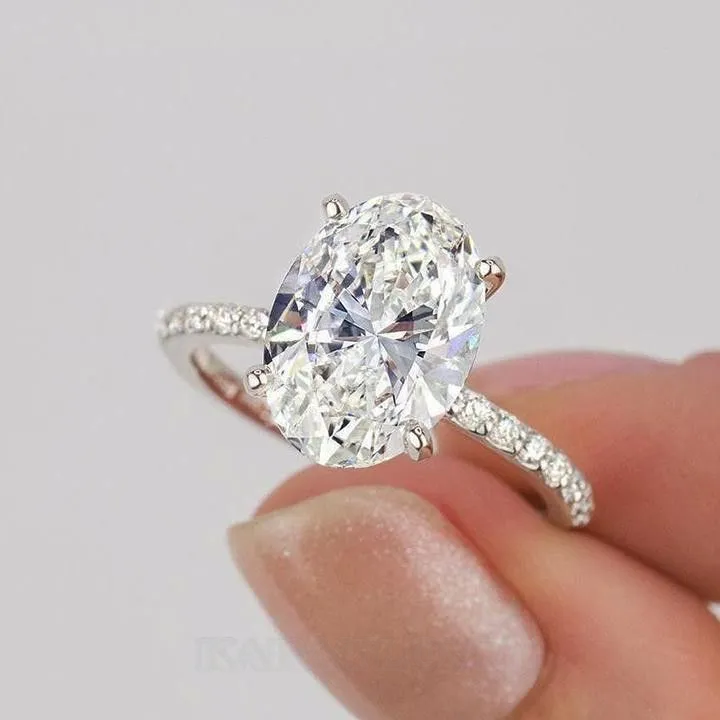 Bague de fiançailles en argent sterling blanc avec diamant de taille ovale