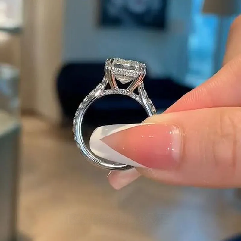 Bague de fiançailles en argent sterling blanc diamant taille émeraude