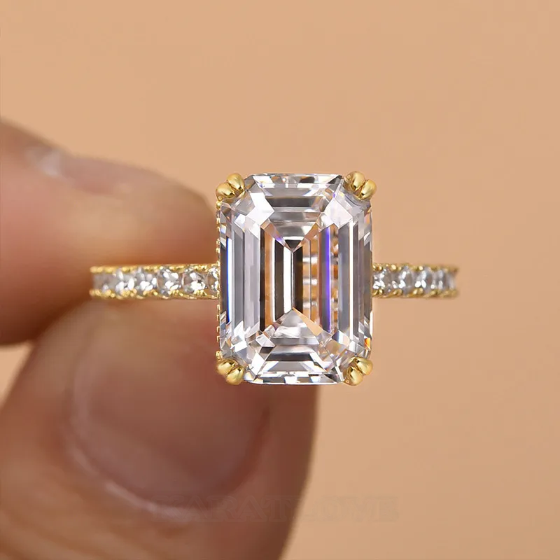 Bague de fiançailles en argent sterling blanc diamant taille émeraude