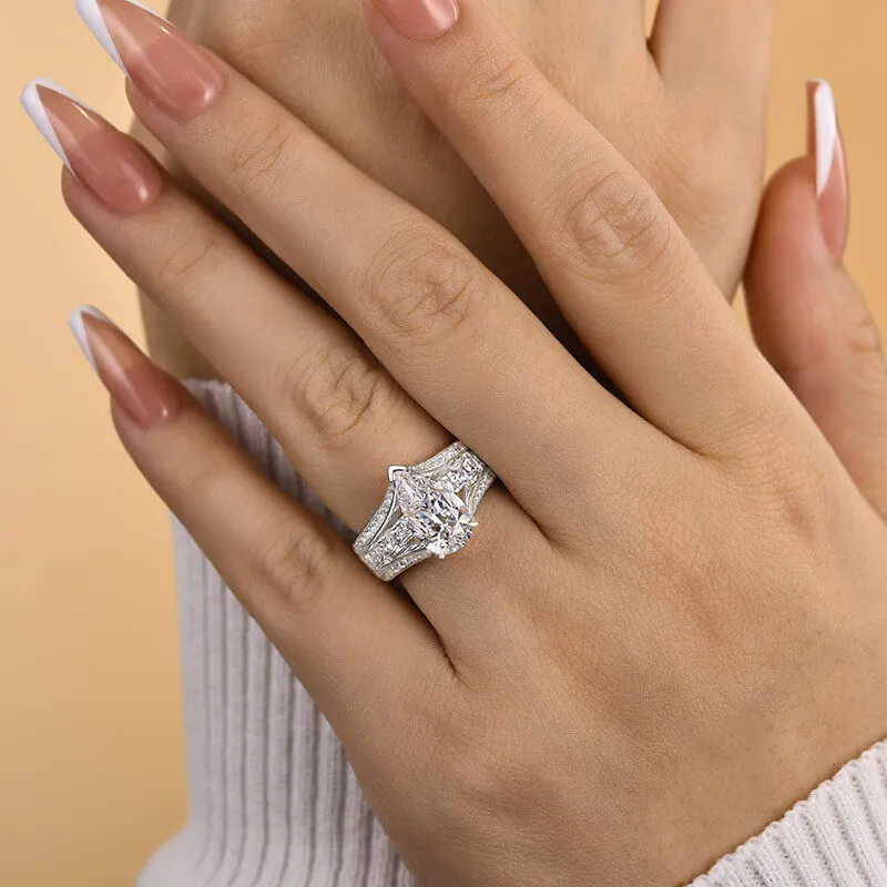 Bague de fiançailles art déco en argent sterling blanc avec diamant poire