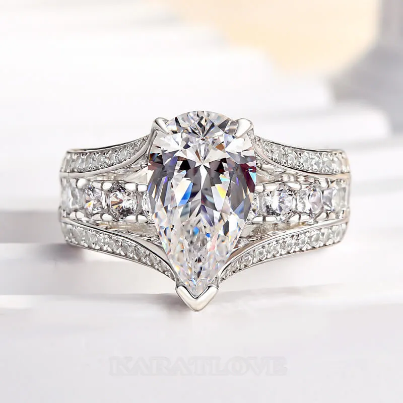 Bague de fiançailles art déco en argent sterling blanc avec diamant poire