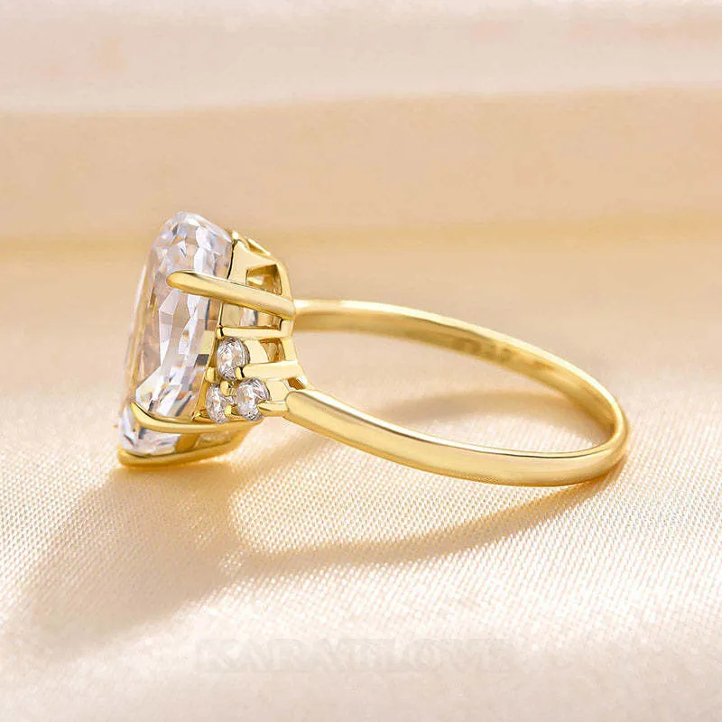 Bague de fiançailles 3 pierres en argent jaune et diamant poire blanc