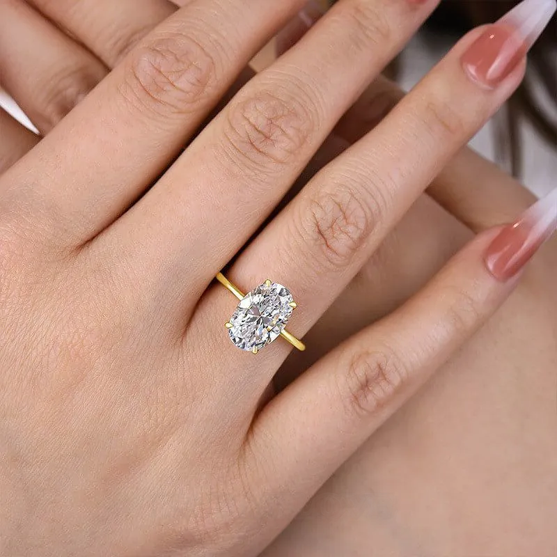 Bague de fiançailles en argent sterling blanc avec diamant de taille ovale