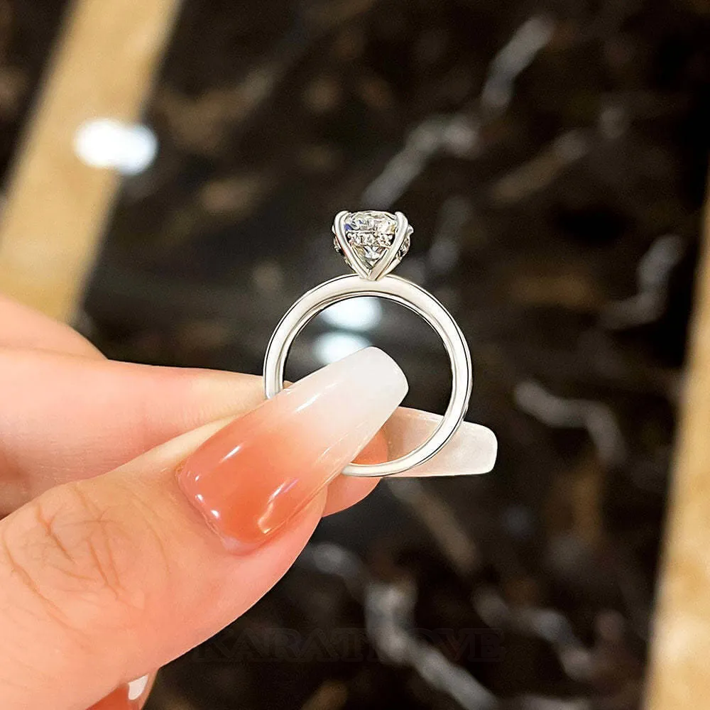 Bague de fiançailles en argent sterling blanc avec diamant de taille ovale