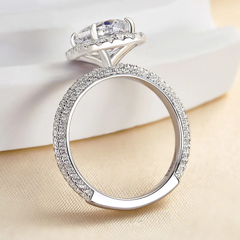 Bague de fiançailles en argent sterling avec halo en diamant blanc de taille ovale