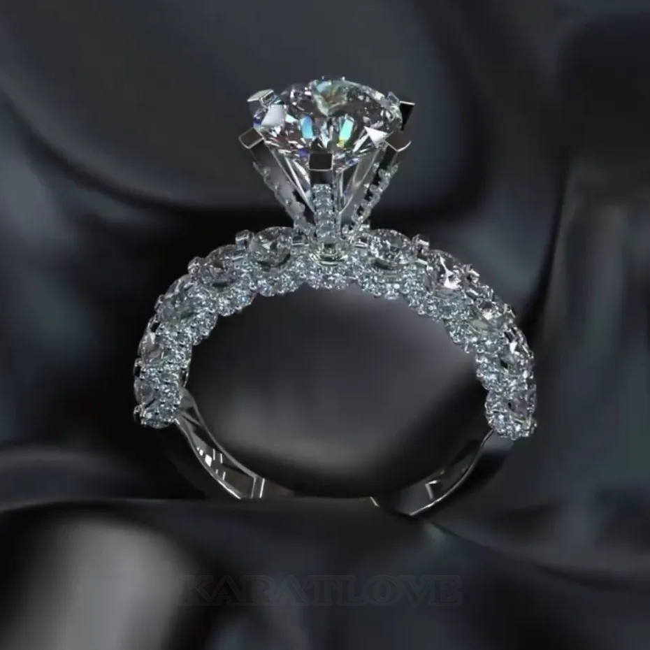 Bague de fiançailles art déco en argent sterling blanc et diamant rond