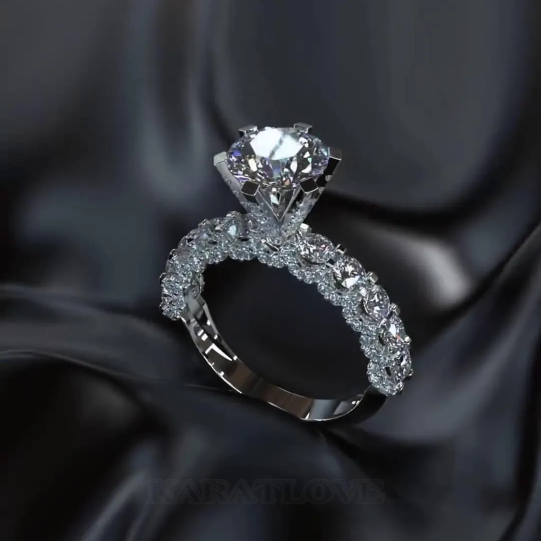 Bague de fiançailles art déco en argent sterling blanc et diamant rond