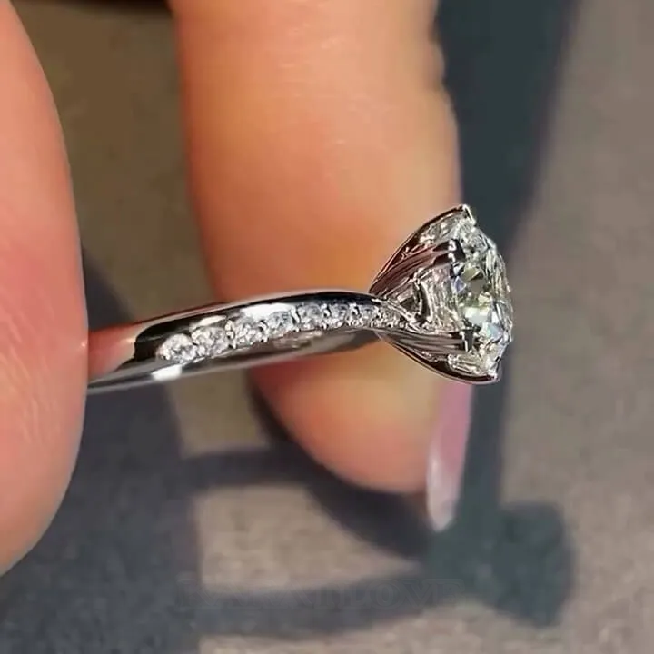 Bague de fiançailles classique en argent sterling blanc avec diamant rond