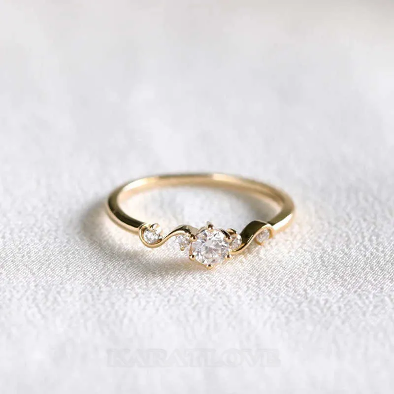 Bague de fiançailles en argent sterling et or jaune avec diamant de taille ronde