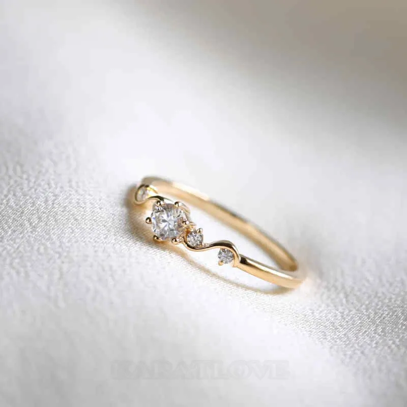 Bague de fiançailles en argent sterling et or jaune avec diamant de taille ronde