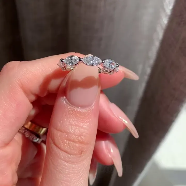 Bague de fiançailles en argent sterling blanc avec diamant taillé en forme de marquise