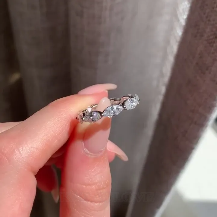 Bague de fiançailles en argent sterling blanc avec diamant taillé en forme de marquise
